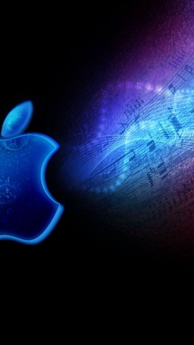 640x1136 Apple Logo Neon Light Bright Shadow - music notation iPhone Wallpaper