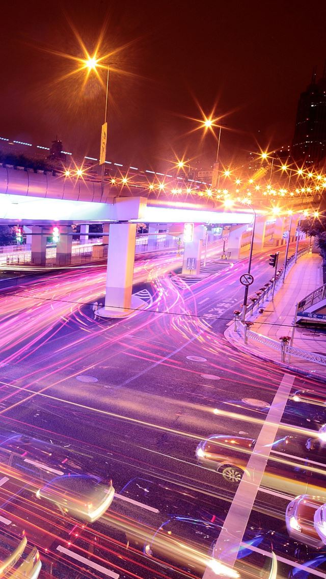 640x1136 Night lights stream - viaduct iPhone Wallpaper
