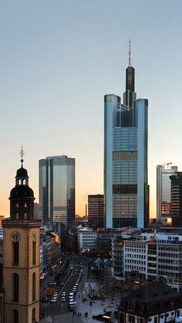 640x1136 Frankfurt Skyscrapers - orange iPhone Wallpaper