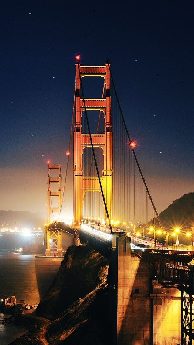 640x1136 Golden Gate At Night 2 - yellow iPhone Wallpaper