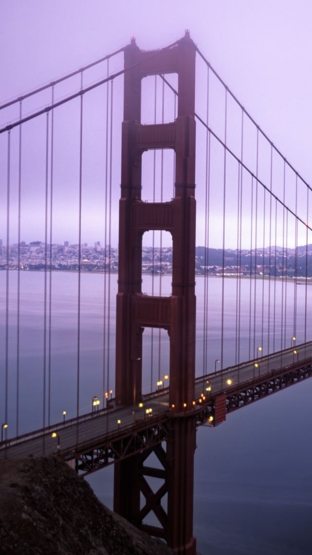 640x1136 Violet Hour And Fog Surround The Golden Gate - yellow iPhone Wallpaper