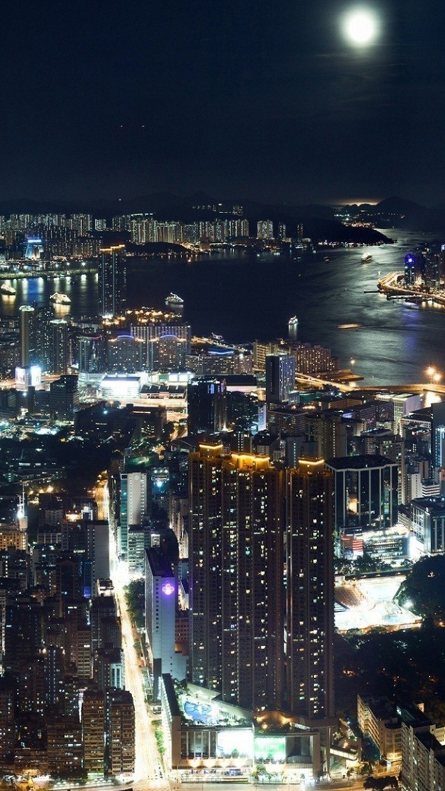 Hong Kong Night panorama iPhone wallpaper 