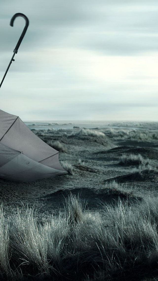 640x1136 Desolate Umbrella - grass iPhone Wallpaper