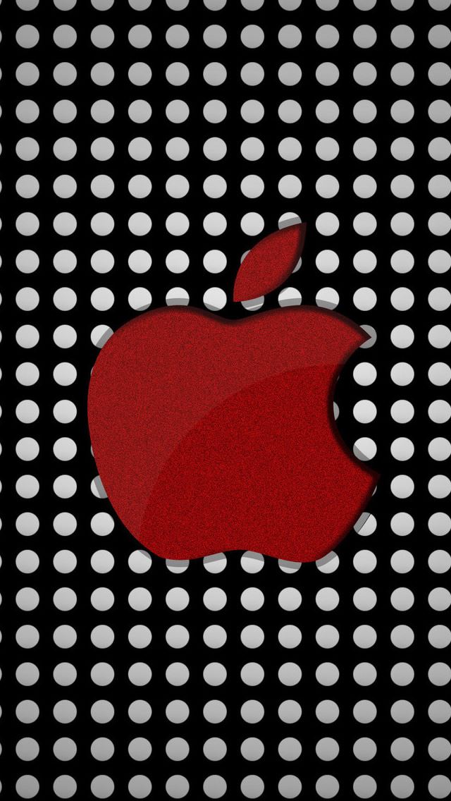 640x1136 Red Apple Logo On Polka Dots - dots iPhone Wallpaper