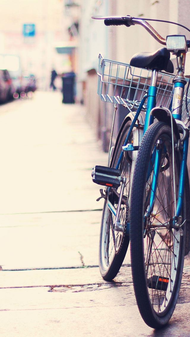 640x1136 Lonely bicycle - road iPhone Wallpaper