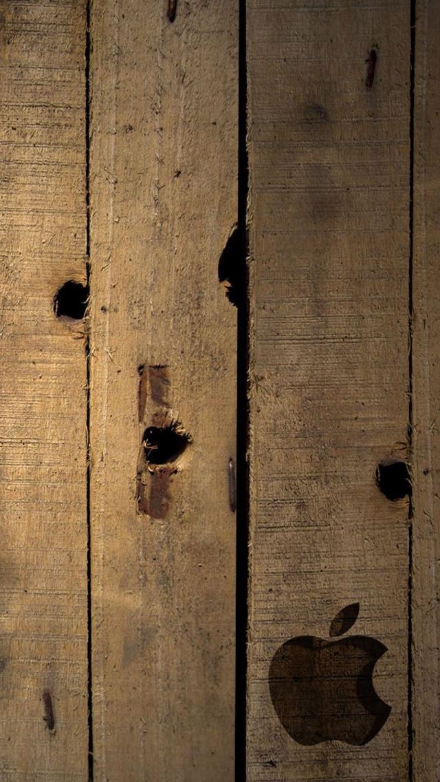 640x1136 Apple logo on wood - logo iPhone Wallpaper