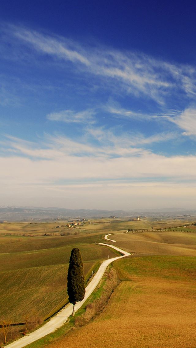 640x1136 Tuscany landscape - road iPhone Wallpaper