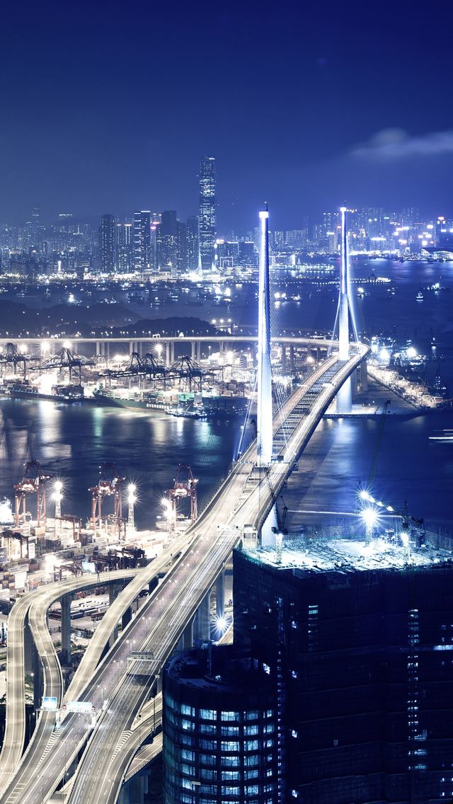 640x1136 Hong Kong at night - road iPhone Wallpaper