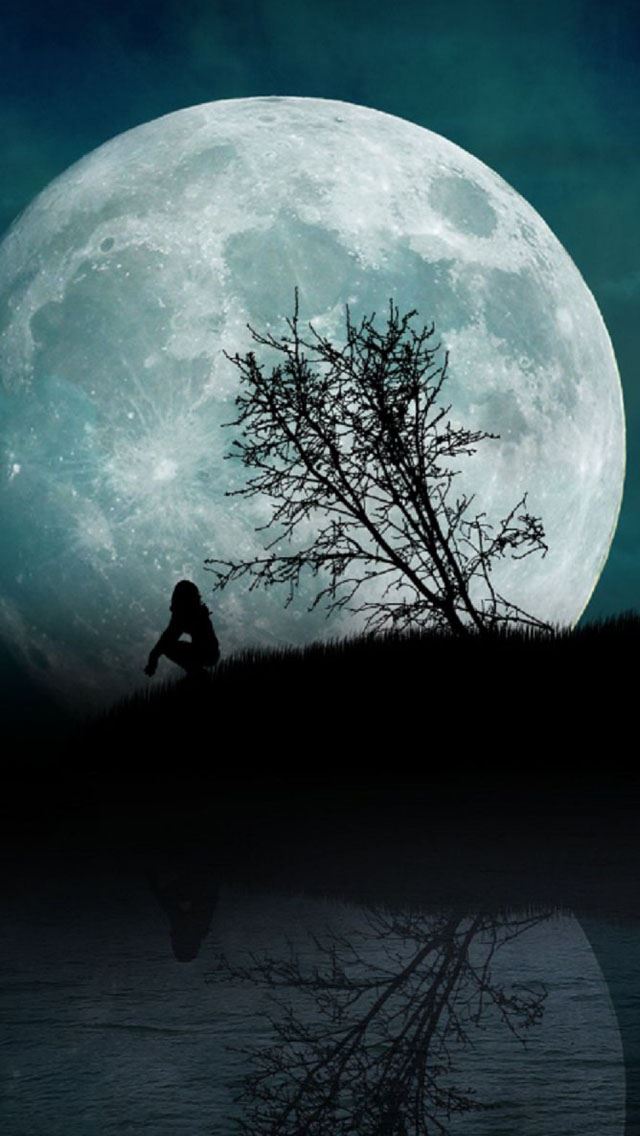 640x1136 Girl Moon Night Water -  iPhone Wallpaper