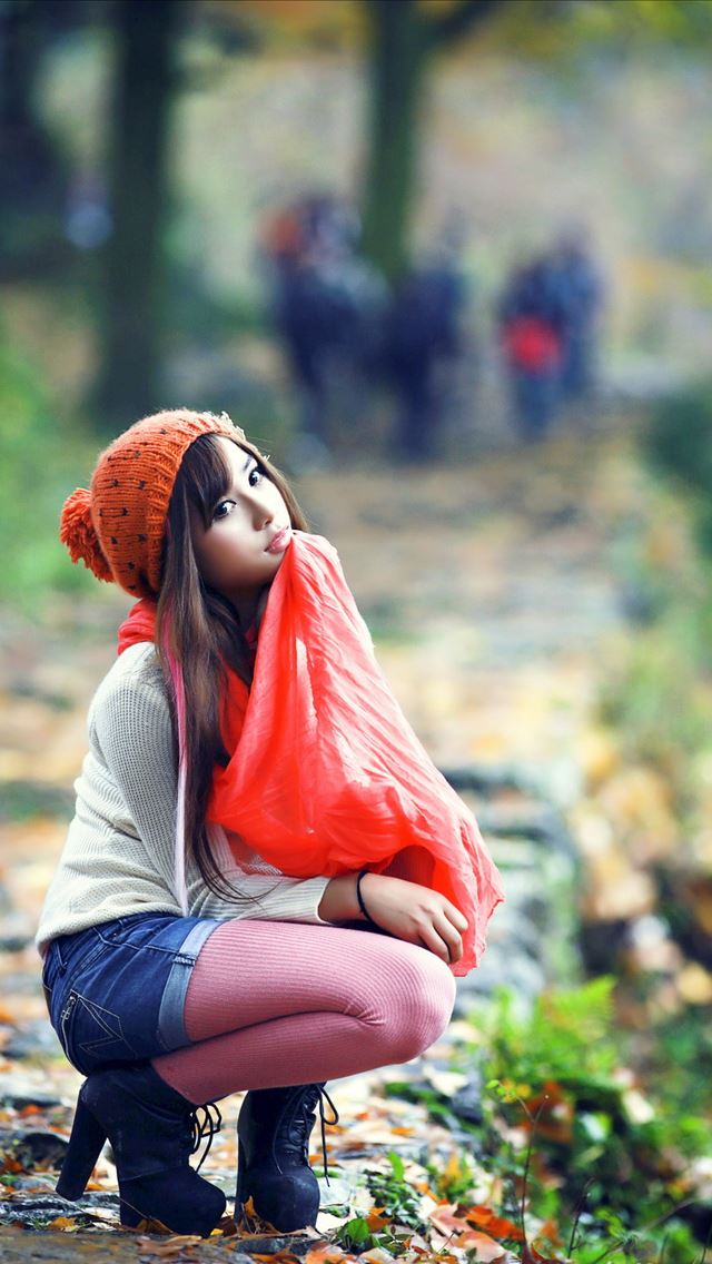 640x1136 Red Scarf Girl - scarf iPhone Wallpaper