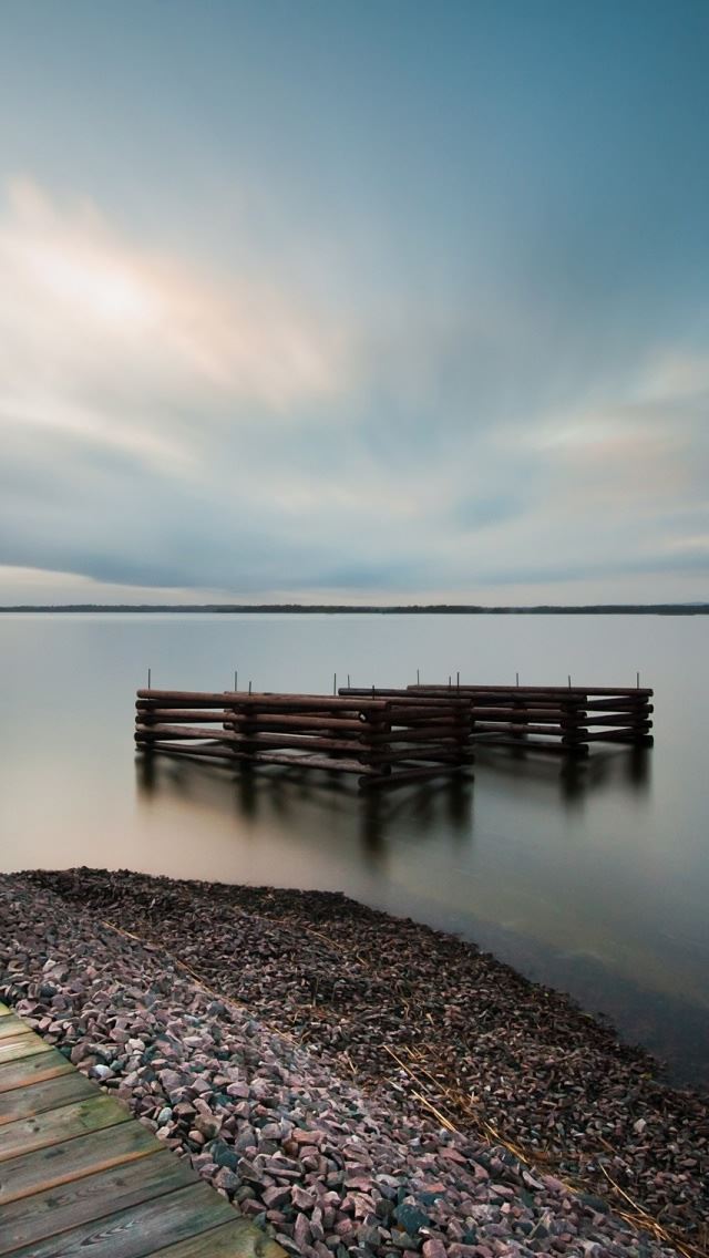 640x1136 Lake Dock - wood iPhone Wallpaper