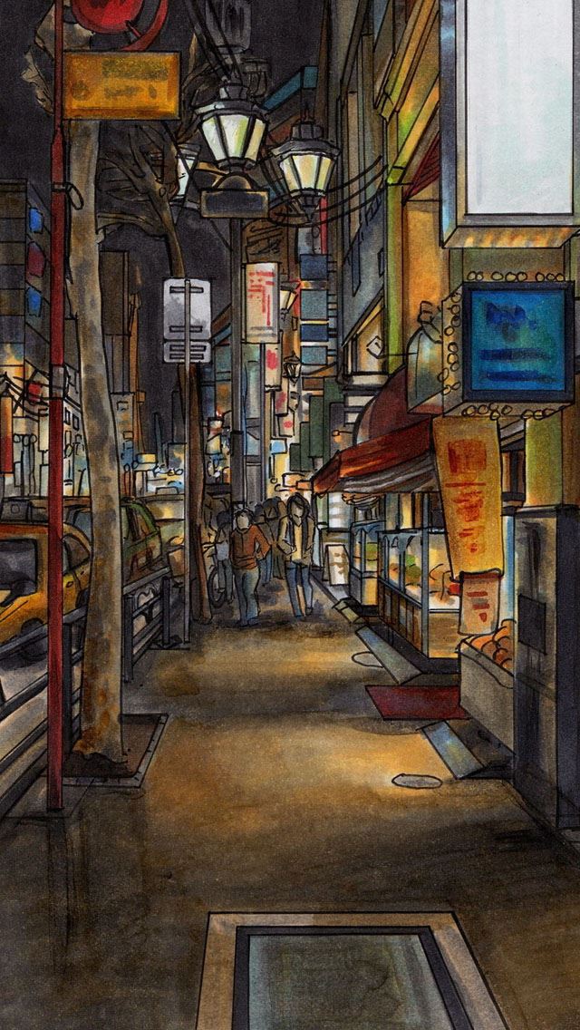 640x1136 Urban drawing - road iPhone Wallpaper