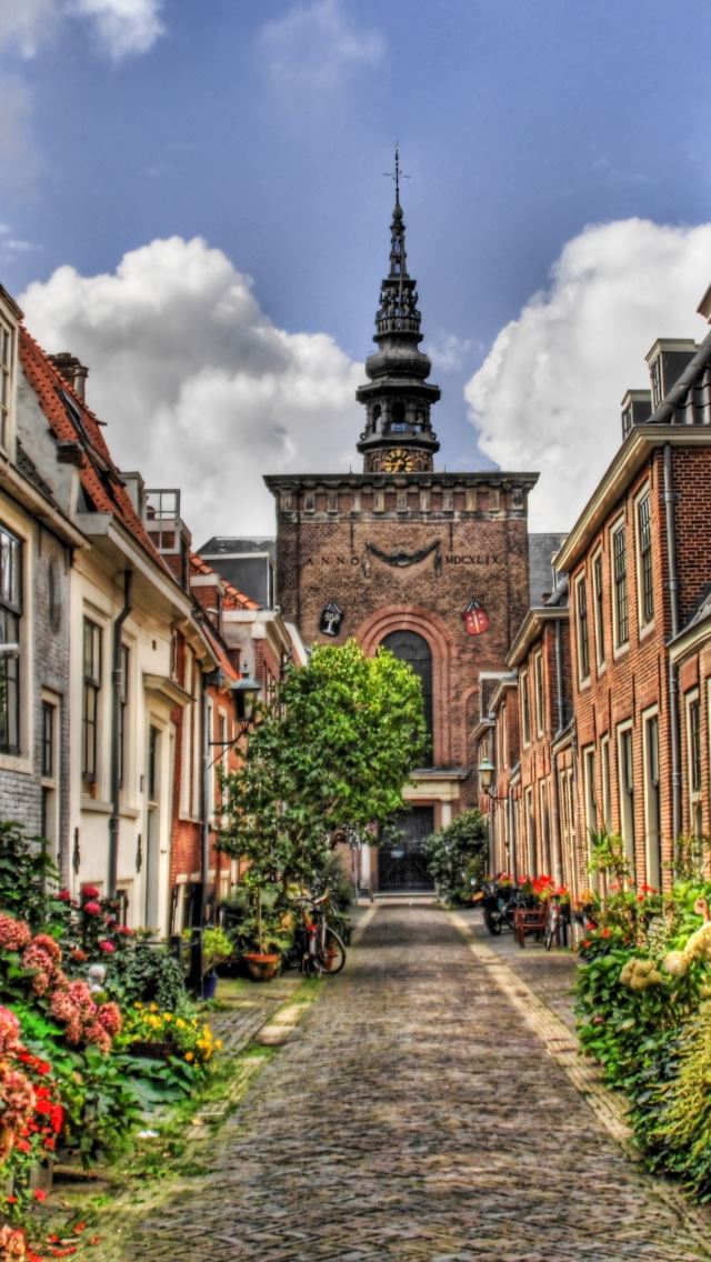 640x1136 Street In Holland - church iPhone Wallpaper