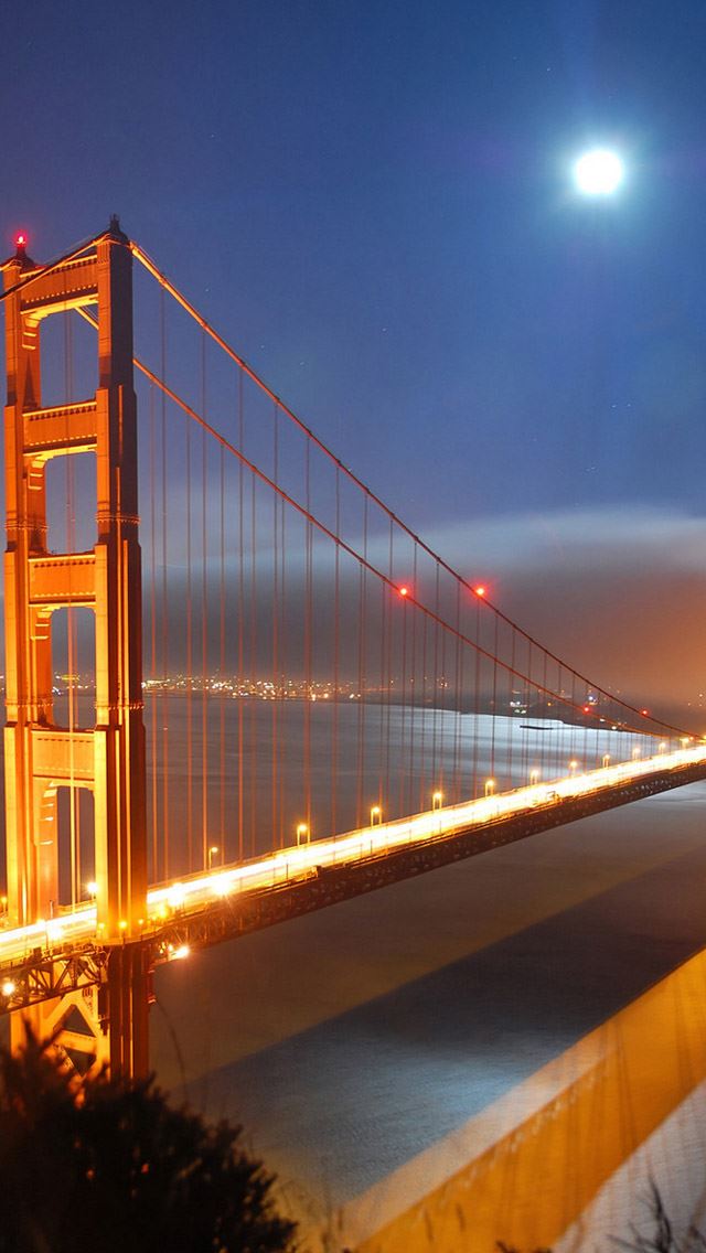 640x1136 Golden Gate Bridge Moonlight - bridge iPhone Wallpaper