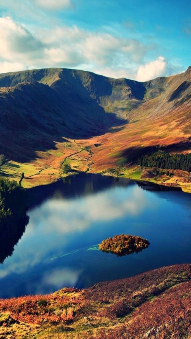 640x1136 Lake Island Landscape -  iPhone Wallpaper