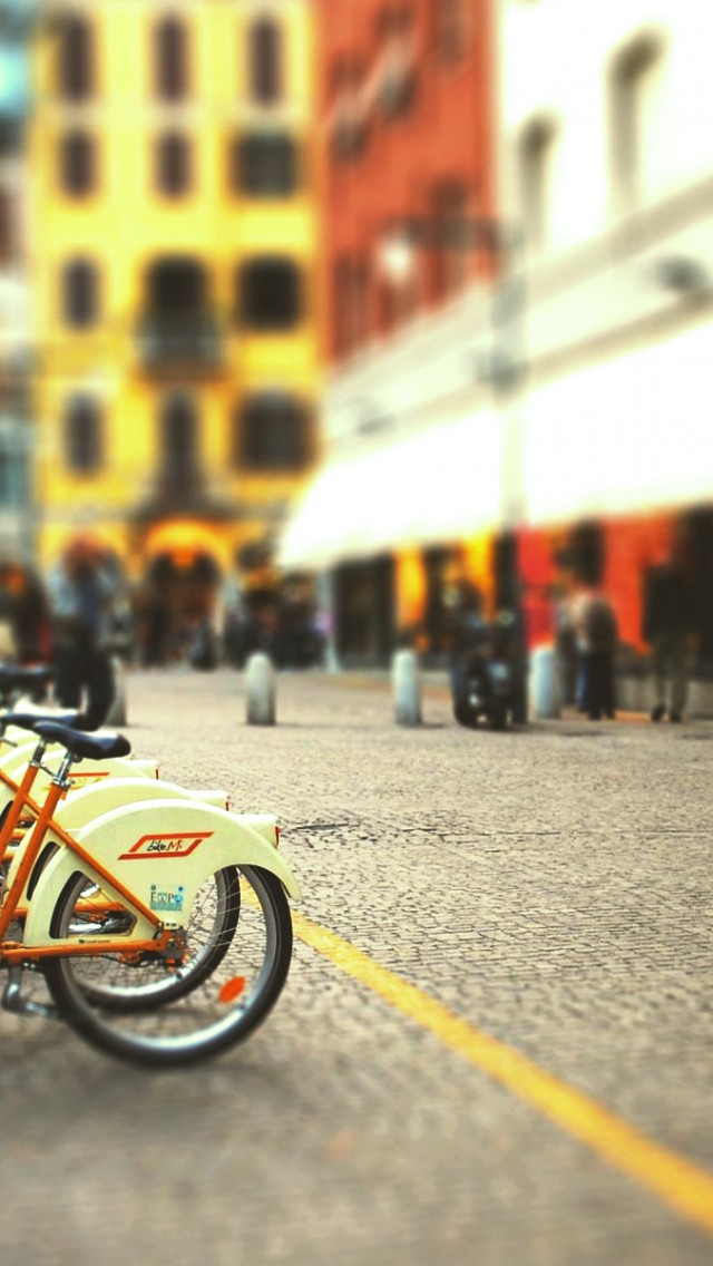 Cityscapes Streets Bicycles Blur iPhone wallpaper 