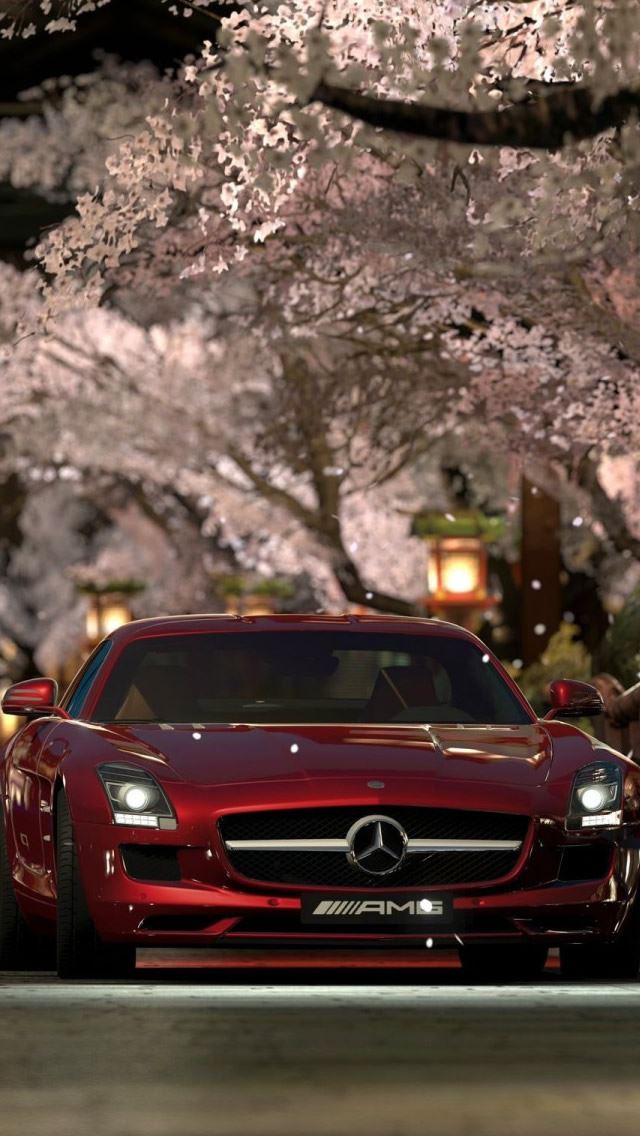 640x1136 Mercedes Benz Sls Amg Red Night - pink iPhone Wallpaper