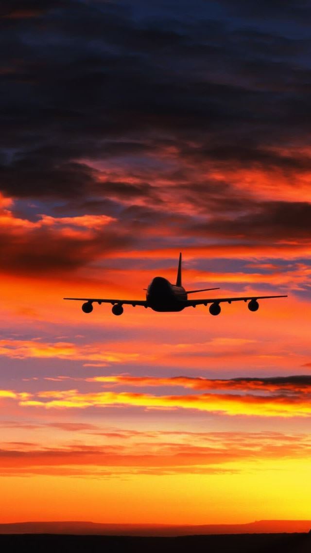 640x1136 Landing Plane Sunset -  iPhone Wallpaper