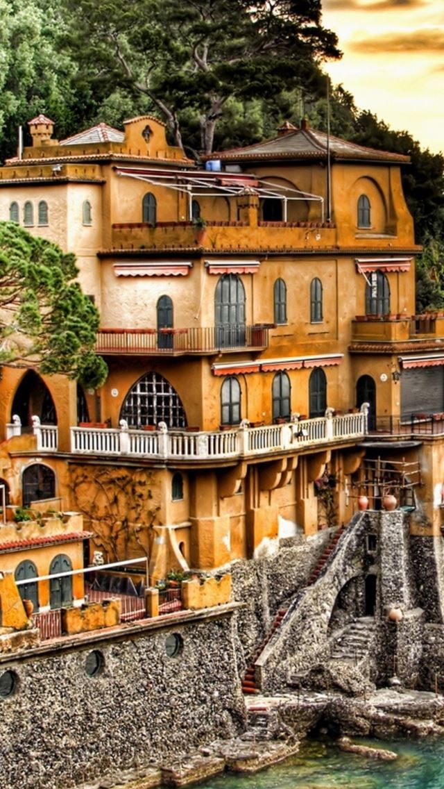 640x1136 Portofino Coast - building iPhone Wallpaper