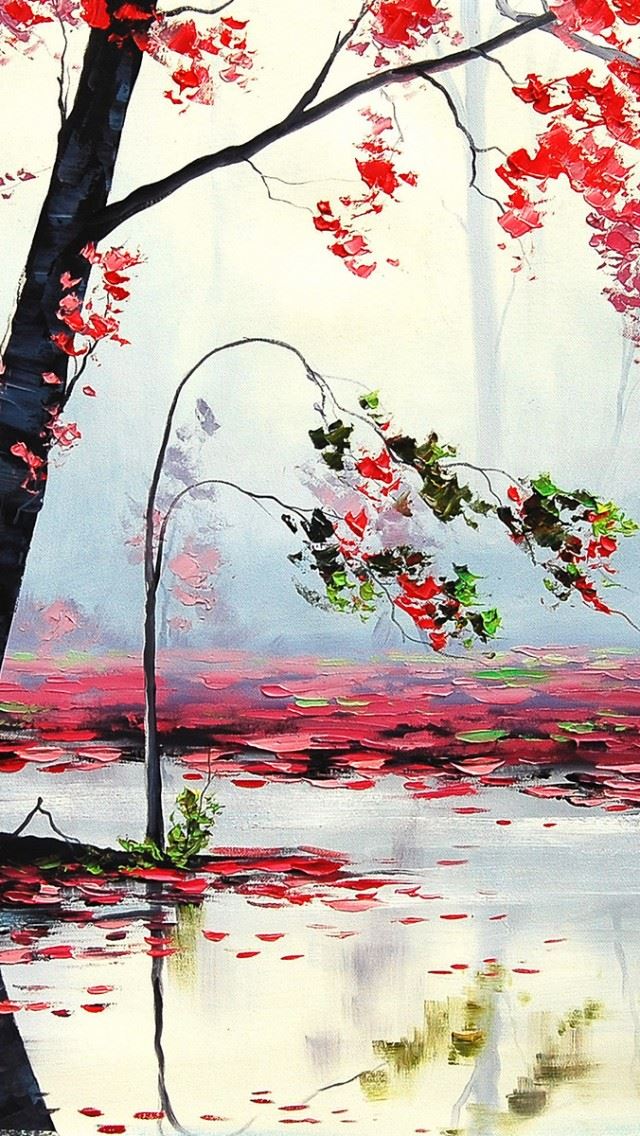 640x1136 Art Autumn Trees River - trees iPhone Wallpaper
