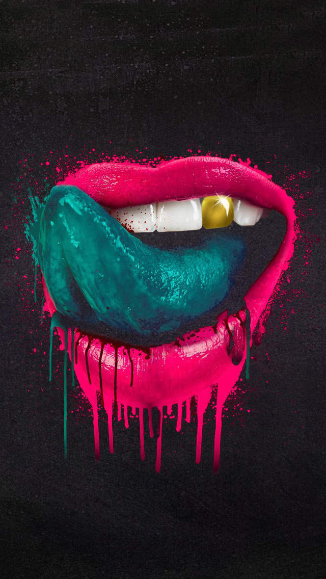 Red lips and green tongue iPhone wallpaper 