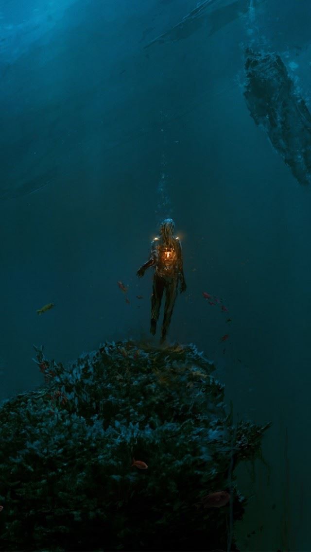 640x1136 Dark Underwater Man Fish - man iPhone Wallpaper