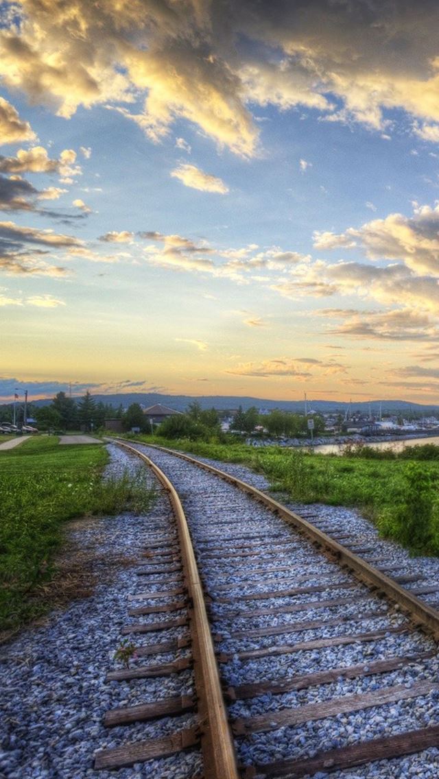 640x1136 Railroads sunset landscapes - landscapes iPhone Wallpaper