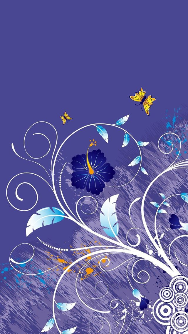 640x1136 Vector Purple Leaves Flowers - yellow iPhone Wallpaper