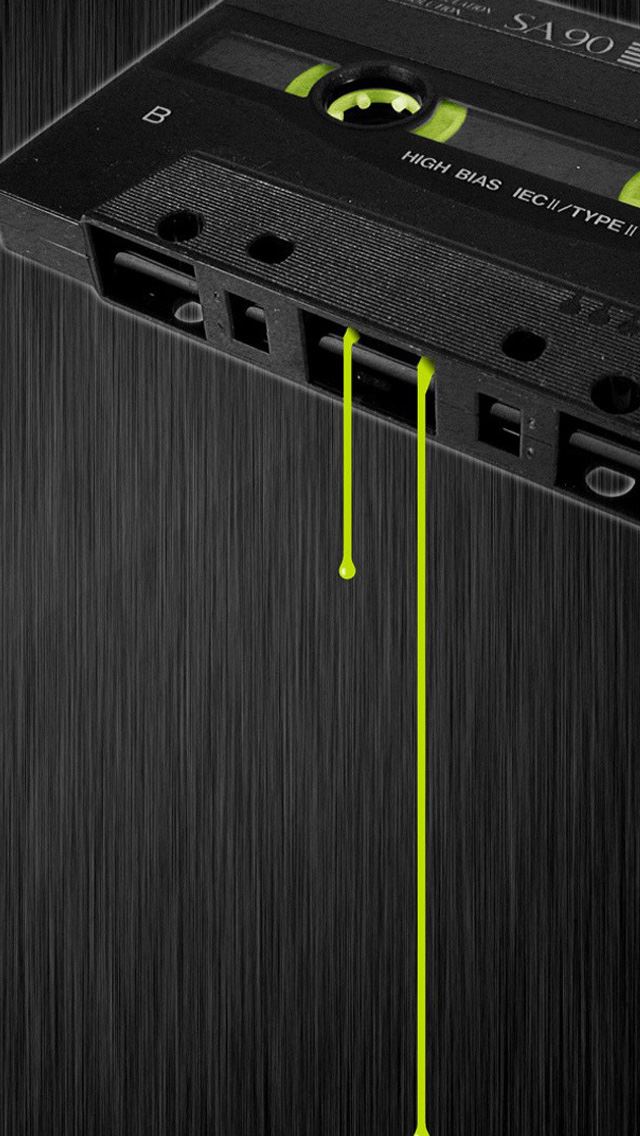 640x1136 Cassette music dark tape drips - tape iPhone Wallpaper