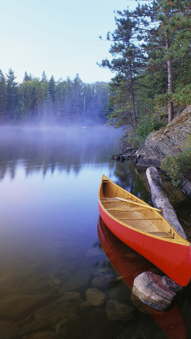 Boat on lake iPhone wallpaper 