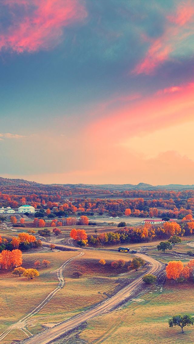 640x1136 Autumn clouds sunset trees -  iPhone Wallpaper