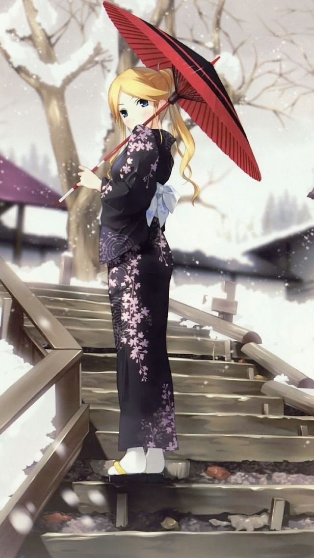 640x1136 Zetsubou Sensei Winter Anime Umbrellas - anime iPhone Wallpaper