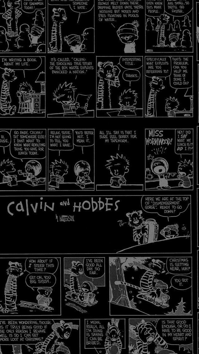640x1136 Calvin and Hobbes - line iPhone Wallpaper