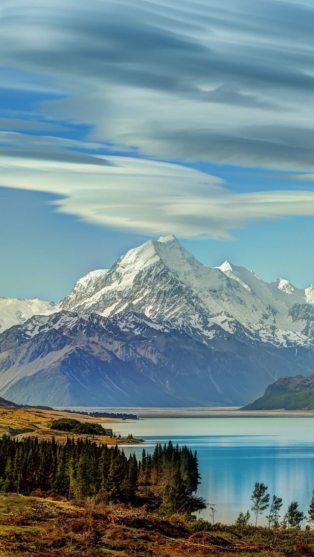 640x1136 The Road To Mount Cook Along Lake - road iPhone Wallpaper