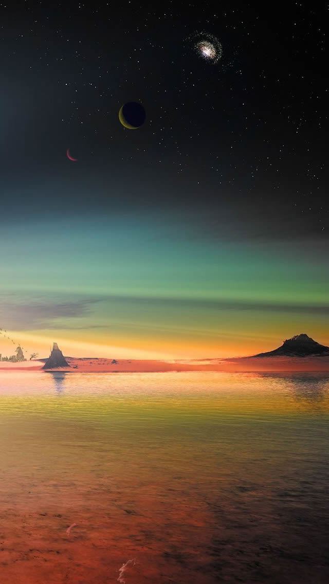 640x1136 Colorful Seaside Landscape Fantasy - star iPhone Wallpaper