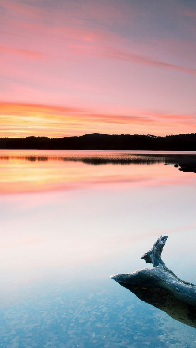 640x1136 Sunset Lake - wood iPhone Wallpaper