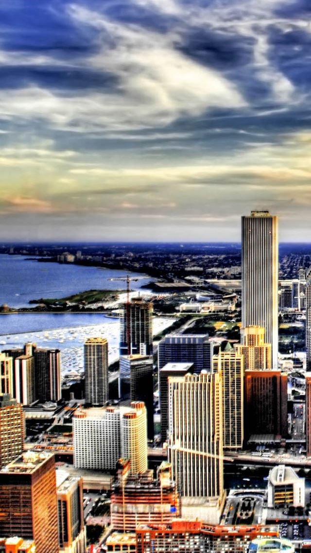640x1136 Sunset ocean - building iPhone Wallpaper