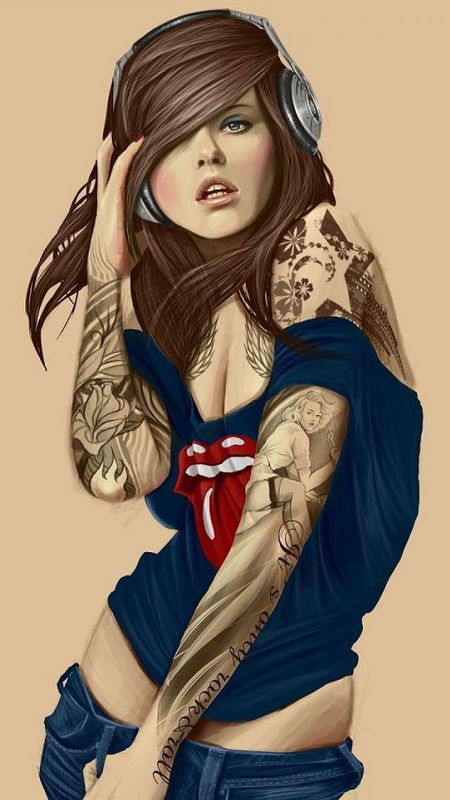 640x1136 Illustrated Tattooed Sexy Rolling Stones -  iPhone Wallpaper
