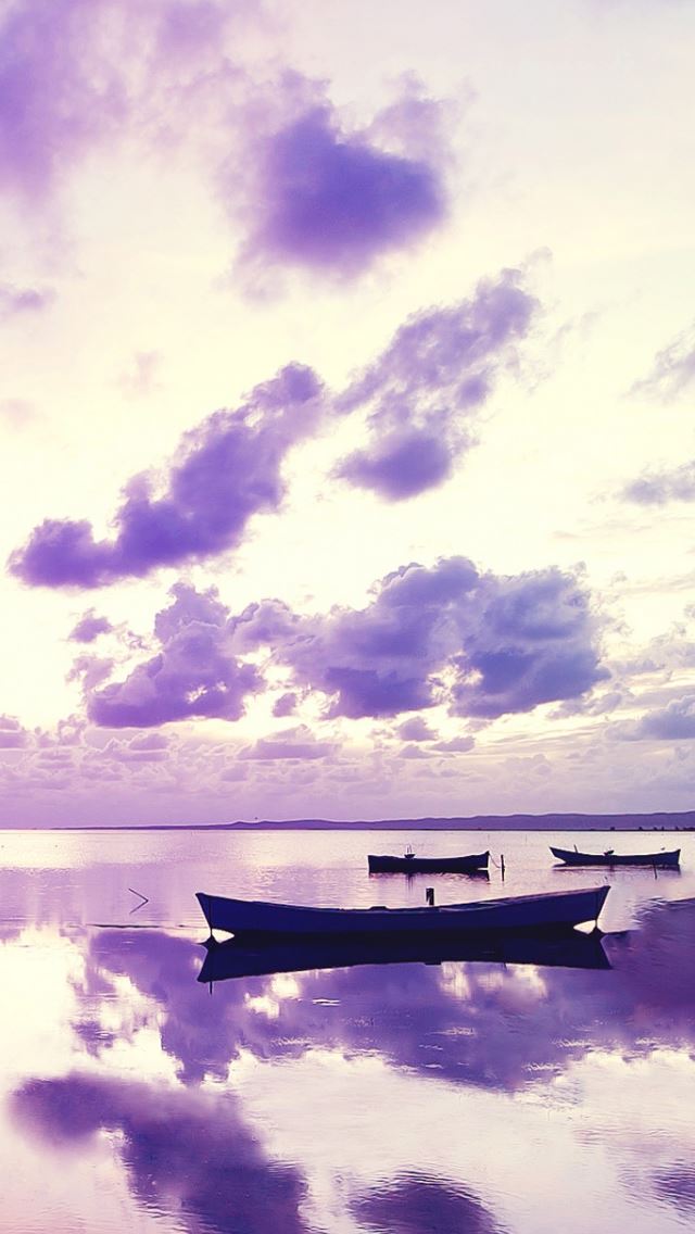 640x1136 Purple Sunset In Ocean - boat iPhone Wallpaper