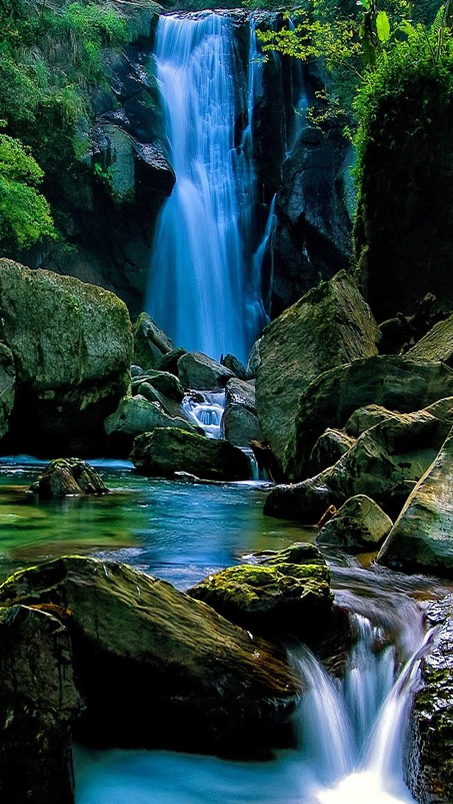 640x1136 Natural Waterfall In Forest Landscape - waterfall iPhone Wallpaper