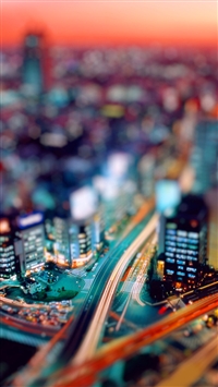 Night city tilt shift wallpaper