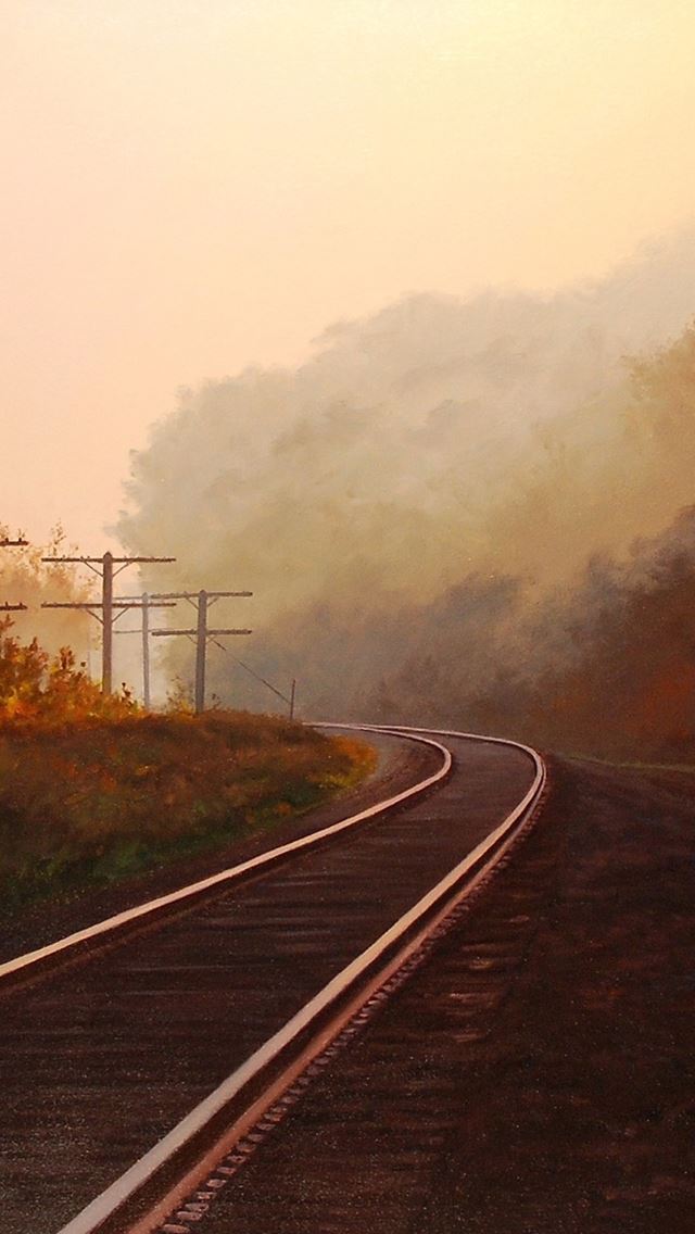 640x1136 Railroad at Autumn Forest - railroad iPhone Wallpaper