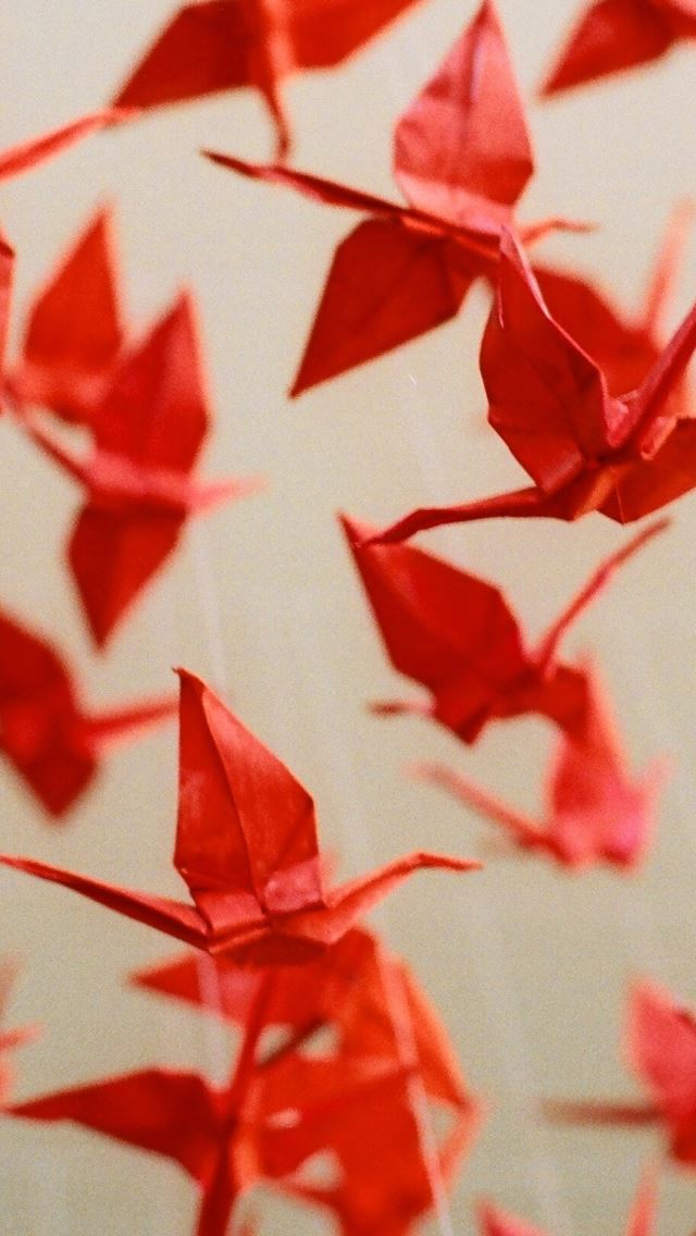 Red Paper Cranes iPhone wallpaper 