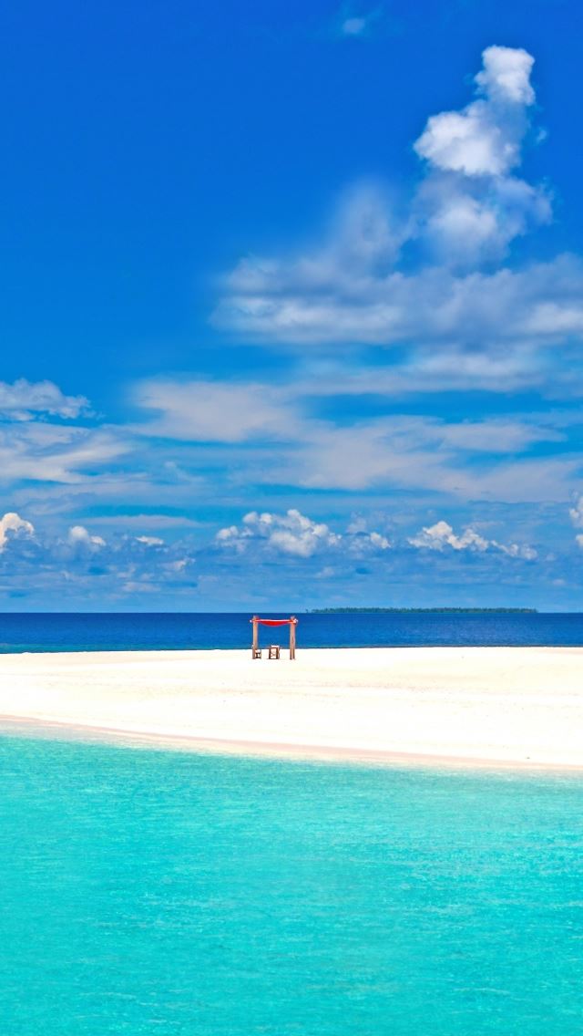 640x1136 Tropical Beach - cyan iPhone Wallpaper