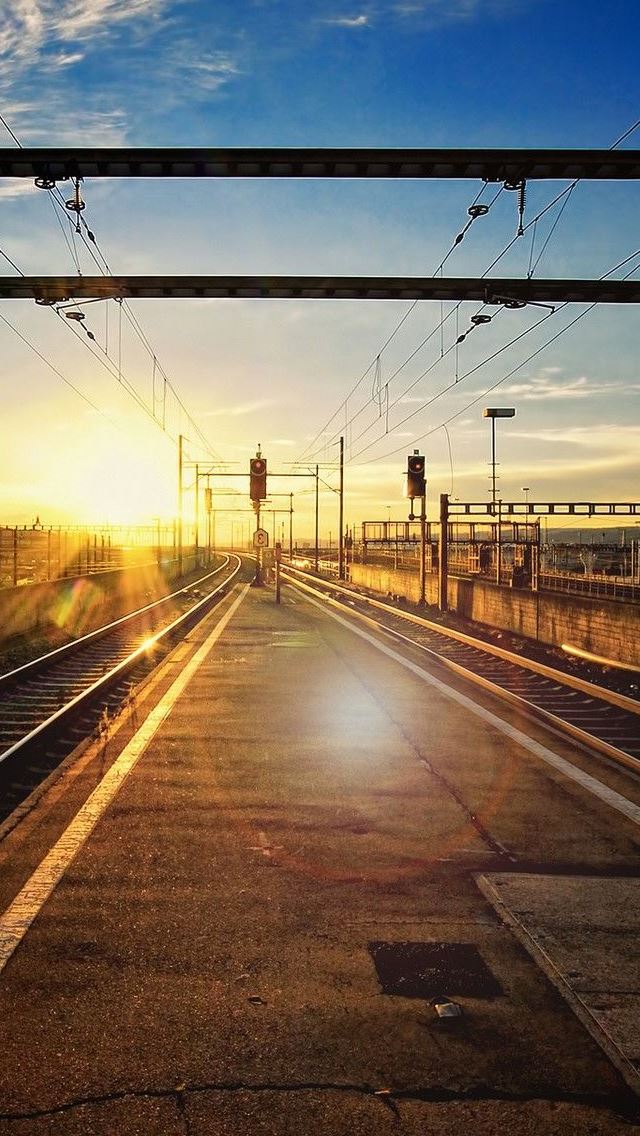 640x1136 Sunset Light Over Railroad Tracks - tracks iPhone Wallpaper