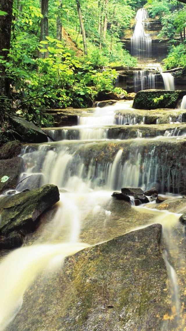 640x1136 Waterfall Wandering In The Forest - waterfall iPhone Wallpaper