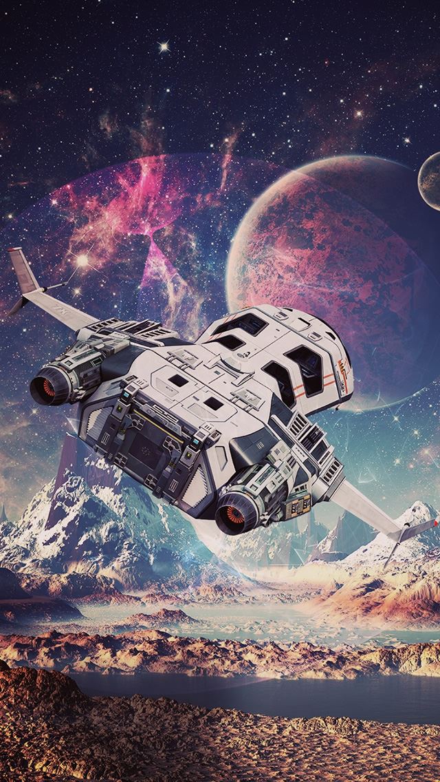 640x1136 Spaceship and Wonderland - mountains iPhone Wallpaper