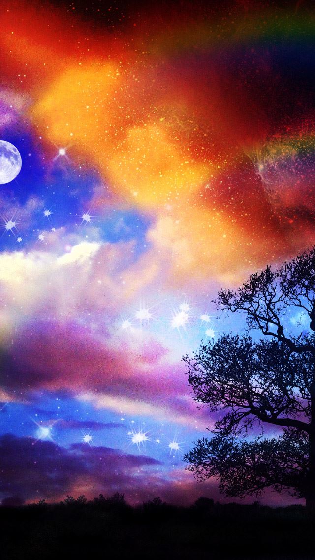 640x1136 Rainbow Sky Field -  iPhone Wallpaper