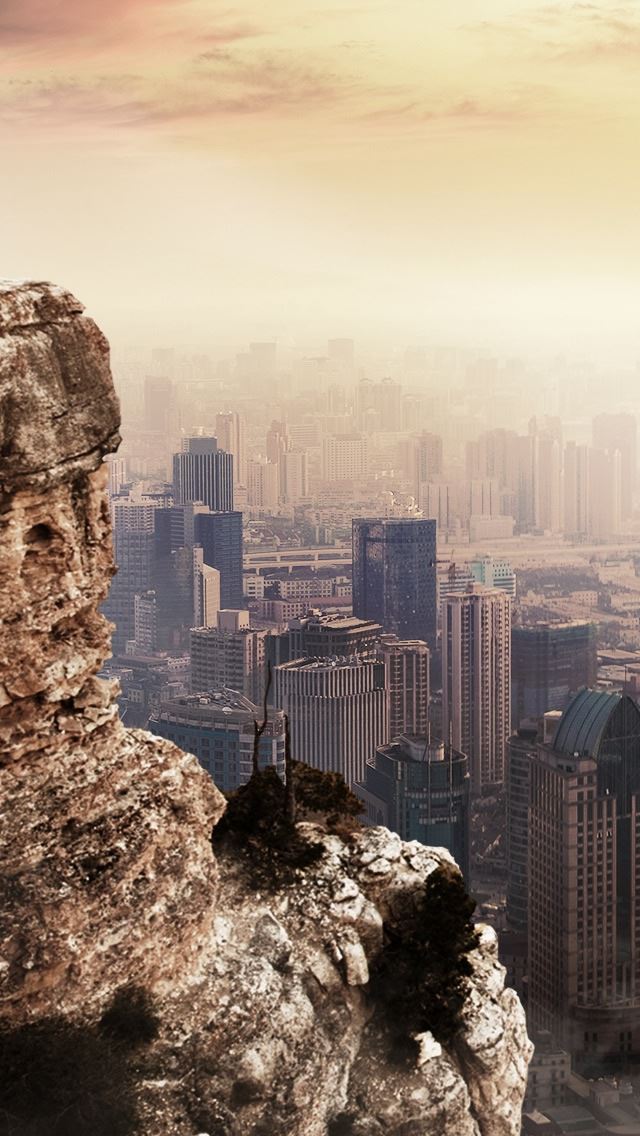 640x1136 Cityscape Beside Mountain - overview iPhone Wallpaper