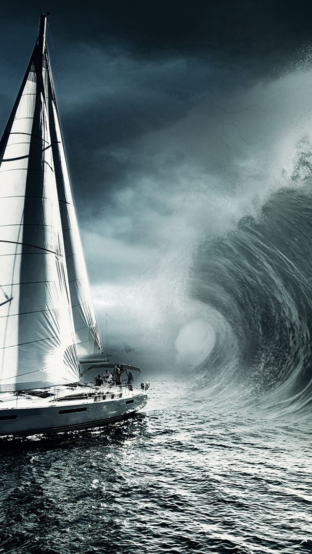 640x1136 Ship Facing Surging Wave - storm iPhone Wallpaper